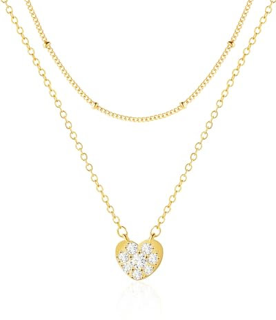 Mesovor Gold Schichtige Halsketten für Damen und Mädchen, 18 Karat Vergoldete Halskette mit Scheiben-Herz-Münze, Rundem Anhänger Ketten Schmuck (Gold-Liebe)