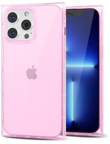 Svanove for iPhone 13 Pro Max Clear Case Square Rectangle Edge, Aesthetic Trendy Girly Transparent Silicone Rubber Phone Case for Women, Thin Slim TPU Bumper Protective Cover, Light Pink