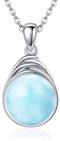 VONALA Larimar Ketten Damen Sterling Silber Runde Larimar Anhänger Halskette Larimar Schmuck Geschenke für Damen Mädchen