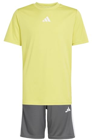 adidas Unisex Kinder TRAIN ESSENTIALS 3-STRIPES T-SHIRT SET, pure sulfur/white, 7-8 Years