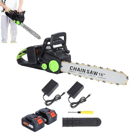 16 Inch Cordless Chainsaw,Battery Powered Chainsaw with 2 x 4Ah Batteries,Brushless Motor Electric Chainsaw Auto-Lubrication for Tree Felling, Pruning, Logging and Firewood