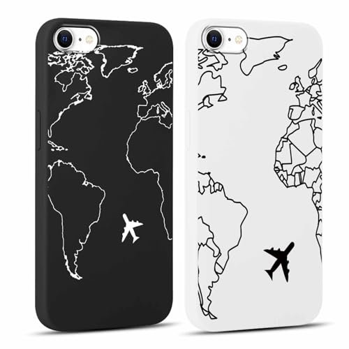 Foonary 2 Piezas Funda para iPhone 7/8/SE2020/2022 4,7 Carcasa con Aesthetic Lindo Avión Dibujos Cover, Ultra Flexible TPU Silicona Antigolpes Bumper Protectora Case Cover para iPhone 8,Negro