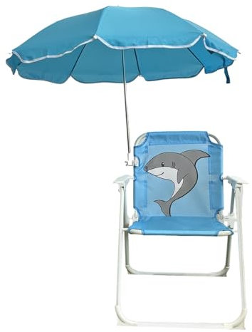 Folpus Silla de Camping para niños, Silla de Playa con sombrilla, Silla Plegable Ligera de Acero, portátil para Viajes, mochilero, Camping, Playa, Azul