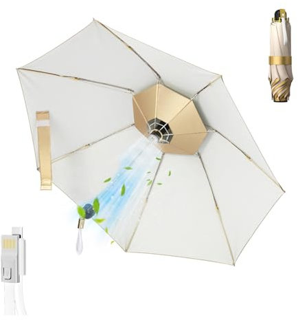 LFLIFENG 3 in One Fan Umbrella Fold Fan Umbrella USB with Light Umbrella with Fan Sunscreen Smart Unbrella, Summer Umbrella with Fan