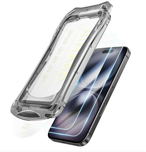 NIMASO for iPhone 16 Plus/15 Plus Screen Protector 6.7-Inch, Dust-free Instant Installation, 9H Hardness HD Clear Tempered Glass Film, Military Grade Shatterproof, Anti-Scratch, 2 Pack