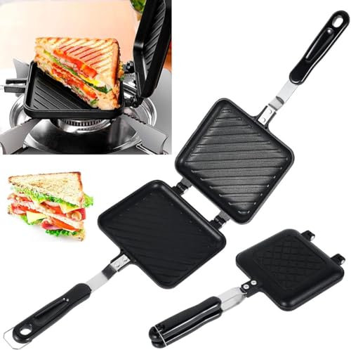 NIHUIFDPY Camping Toastie Maker Double Side Non-Stick Stovetop Toastie Sandwich Maker Baking Pan with Heat-Resistant Handles Multifunction Breakfast Frying Pan for Home Outdoors Camping