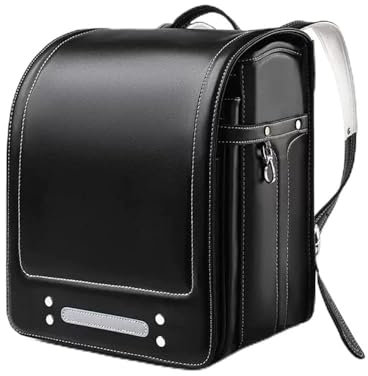 SaryEdge Schulranzen im japanischen Stil, PU-Leder, großes Fassungsvermögen, Leichter Bücherrucksack für Mädchen und Jungen, Pink (Schwarz)