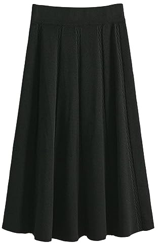 Damen Strickrock Lang - Plissee Rock Lang Winter Midi Skirt Einfarbig | A-Linie Bleistiftrock Freizeit Plisseerock Hohe Taille Strick Rock Stretch Figurbetont Rock Bleistift Rock