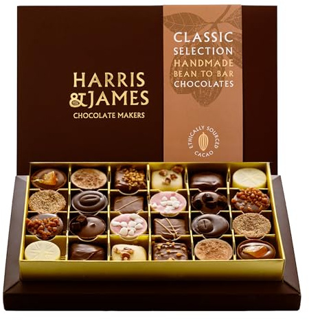 Harris & James Classic 24 Piece Chocolates Gift Box. Handmade Luxury Chocolates - White Chocolate, Milk Chocolate & Dark Chocolate. Selection Box Including 12 Different Chocolate Varieties.