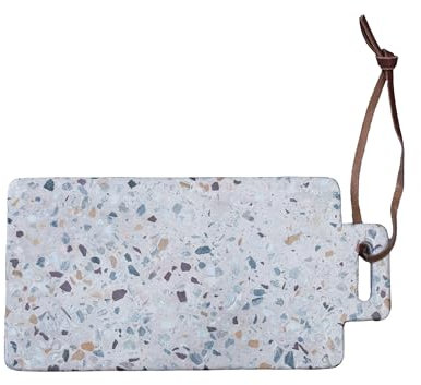 Arthur Cameron - Handmade Pink Terrazzo Cheese Board/Small Chopping Board/Charcuterie Board with a built-in Handle and Leather Strap - Ideal for food preparation and display