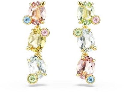 Swarovski Gema Drop-Ohrhänger, Asymmetrisches Design, Verschiedene Schliffe, Mehrfarbig, Goldlegierungsschicht