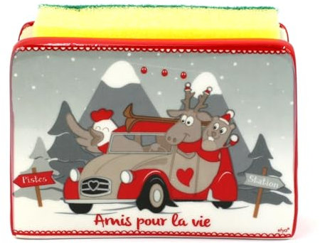 Tabac du Bassigny Porte Éponge en céramique décore de Noël - Collection Friendly - 12 x 9 cm