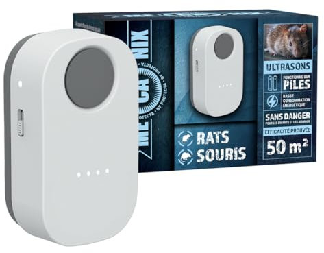 MECANIX® - Appareil Ultrason Anti-Rongeurs à Piles – Répulsif Souris & Rats Fréquences Variables - Boîtier Ultrason Anti-Nuisible pour Voiture, Grenier et Espaces Difficiles d'Accès - 50m²