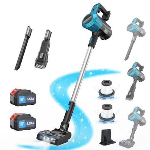 Akku Staubsauger Kabellos für Makita Akku 18V, 45000Pa 550W Akkusauger Vacuum Cleaner für Tierhaare Holzböden Fliesen Teppiche und Autoinnenräume, 2PCS 5500mAh Batterien