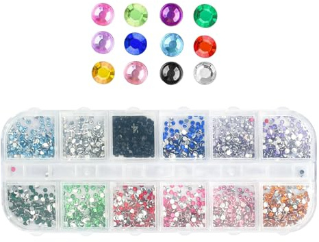 Godneei Strasssteine Selbstklebend, Glitzersteine Nägel für Nageldesign Zubehör, 4800 2 mm Stück Nagel Steine zum Kleben, 12 Farben Hotfix Strasssteine Set für Nail Charms und Basteln