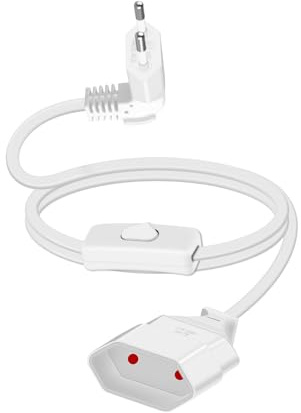 YANBORONSN Câble d'alimentation Européen à 90 degrés avec Interrupteur Câble A'alimentation, Rallonge 2,5A 250V, Câble d'alimentation avec Prise et Interrupteur Européens Plats (Blanc, Court)