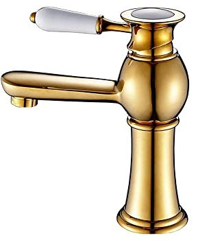 -Wasserhähne, Wasserhähne, heißes kaltes Badezimmer, Einlochmontage, Magic L Boutique Kaltwärme-Wasserhahn, Waschbecken, Kupfer-Wasserhahn, wassersparendes Mischbecken, Waschbecken-Mischbatterien/Gold