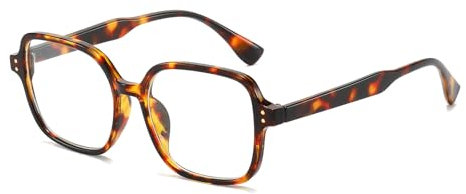 LJCZKA Retro Quadratisch Blaulichtfilter Brille für Herren Damen Klassische 90er Eckig Brille Rechteckige Klare Linsen Anti-Müdigkeit Computerbrille für PC, TV & Handy (Leopard Klar)