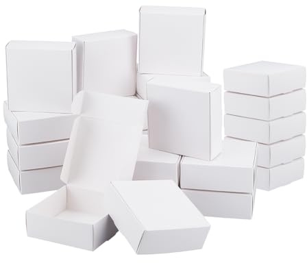 OLYCRAFT 50 Stück Kleine Kartons 9.5x9.5x3.5cm Weiße Geschenkbox Aus Karton Quadratisch Schmuckbox Aus Kraftpapier Versandkarton Aus Wellpappe Zum Verpacken von Geschenken Und Kleinen Gegenständen