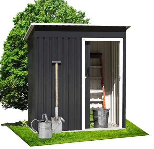 RELAX4LIFE Abri de Jardin en Métal avec Toit Incliné | Cabane de Rangement Extérieur 163 x 86 x 181 cm avec Porte Coulissante Verrouillable pour Outils, Vélos et Tondeuses