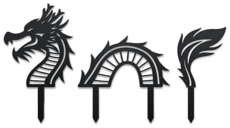 WADORN 3 Stile Drachen Metall Dekorative Gartenstecker, Lustige Chinesische Drachen Silhouette Aus Metall Statuen Tiere Gartendekoration Geschenke Schwarze Hofkunst Dekor Für Terrasse Rasen Gehwege