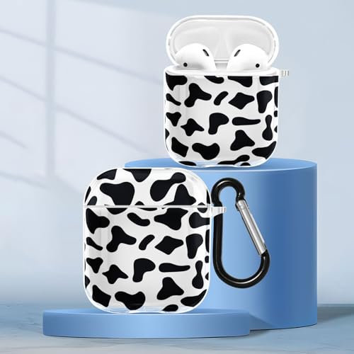 Phoona Custodia per Apple AirPods 2 & 1 Cover Leopardo Nero Estetica Design, Trasparente Silicone Morbida TPU Antiurto Accessori Con Portachiavi Per Ragazze e Uomini - Moschettone Protettiva