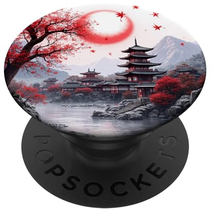 Japanischer Tempel, Kirschblütenbaum, Japan Kunst PopSockets Klebender PopGrip