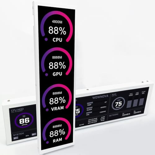 WOWNOVA - 9.2 inch LCD screen inside the computer case, computer temperature monitor display, 1 click and 1 cable to start quickly