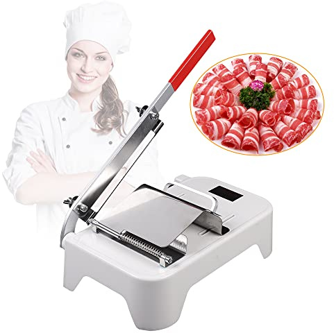 Manual Meat Slicer, Commercial Mutton Roll Frozen Food Cutter Machine Stainless Steel Adjustable Sausage Cutting Board Home Bread Slicers Ribs Meats Chopper