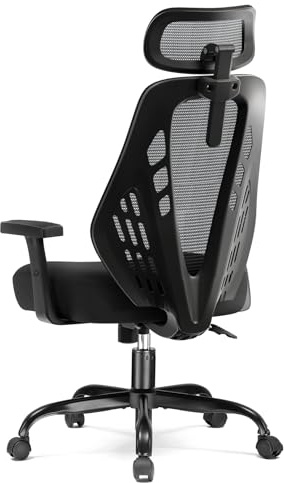 COMHOMA Ergonomischer Bürostuhl Schreibtischstuhl mit 3D Armlehnen, Kopfstütze, Gamingstuhl atmungsaktives Mesh, V-förmige Rückenlehne, Wippfunktion, Hochdichter Schaumstoffsitz, Schwarz