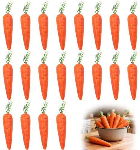 Eowppue Deko Karotten künstlich 20 Stück Mini Karotten 7x1,5 cm orange für Küche Tisch Frühling Fotografie Kranz Bauernhaus Szenen