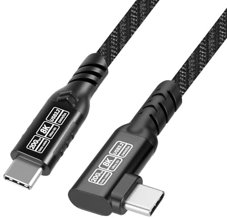 USB C Cable 0.5m, USB 3.2 Gen2×2 Cable, 240W Fast Charge, 20Gbps Data Transfer, 90 Degree Right Angle, 8K@60Hz USB C Video Display Cable for Thunderbolt 4/3, iPhone, iPad, MacBook, Monitor, SSD, Dock
