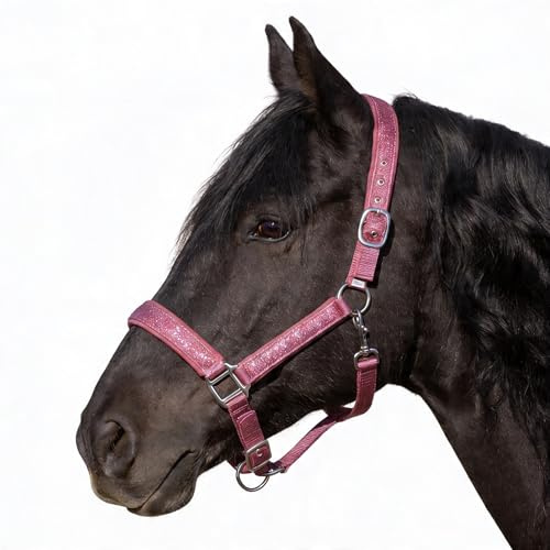 Pferdelinis Halfter für Pferde Glitzerhalfter, gepolstertes Halfter, verstellbare Dornschnallen, Halfter Pony, Cob, Warmblut, Shetty (Pink, Shetty)