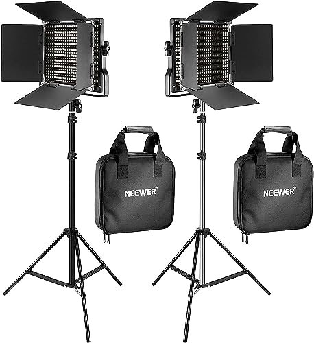 NEEWER 660 LED Videolicht Panel 2 Set mit Stativ: (2) Bi Farbe CRI96+ LED Videoleuchte Fotolicht mit Barndoor, (2) 75 Lichtstativ für Fotografie Licht Video Studio Dauerlicht Filmlicht (Schwarz)