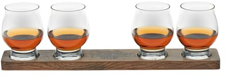 Libbey Signature Kentucky Bourbon Trail - Juego de degustación de whisky, 4 vasos de whisky con paleta de madera