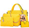 FiveloveTwo Damen 4Pcs Top Griff Satchel Hobo PU Leder Umhängetasche Handtasche Set Große Tasche + Geldbörse + Schultertasche + Kartenhalter gelb