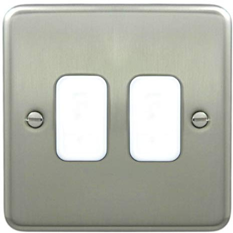 Deta G3352 Grid Front Plate - 2 Gang - Satin Chrome