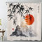 LB Japonais Encre Rideau De Douche en Bambou Soleil et Montagnes Salle De Bain Curttians Anti-Moule Polyester Tissu Résistant À l'eau Accessoires De Maison Décor Ensemble avec 12 Crochets, 180x180cm