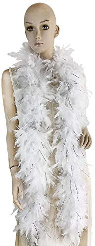 Fukang Feather Truthahn Chandelle Federboa 183 cm 80 g (weiß/silber Lametta, 80 g)
