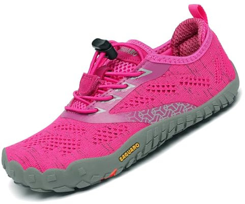 SAGUARO Chaussures de Trail Enfants Chaussures de Sport pour Filles Garçons Minimalistes Barefoot Chaussures Antidérapant Respirantes Extérieur Rouge 25 EU