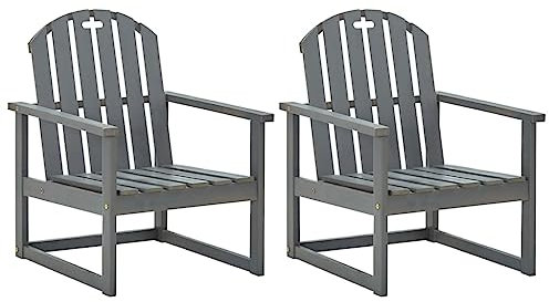 vidaXL 2x Solid Acacia Wood Garden Sofa Chairs Outdoor Furniture Seating Wooden Armchair Patio Balcony Lounge Seat Side Sofa Chair Grey