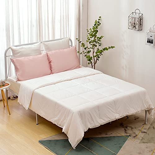 THXSILK Seide Sommerdecke mit Baumwollbezug, Füllung 100% langstapelige Seide Bettdecke für Sommer, Waschbare Steppbett aus Seide (Weiß, 220 x 230 cm)