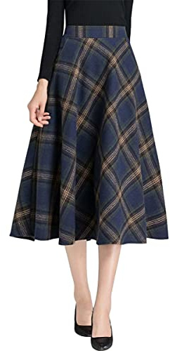 IDEALSANXUN Jupes longues plissées en laine à carreaux taille élastique pour femme, XX-Large