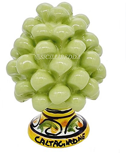 Sicilia Bedda - Pigna Siciliana in Ceramica di Caltagirone - Piede Decorato - 100% Artigianato Siciliano (Altezza 12 Centimetri, Verde Mela)