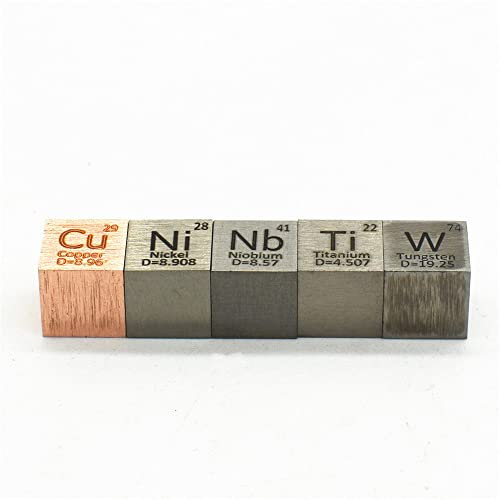 Jonoisax 5 Stück Element Cube Set - 10Mm Dichtewürfel Bis 99,99% Niob, Nickel, Kupfer, Titan Und Wolfram Metall Für Sammlungen Diys