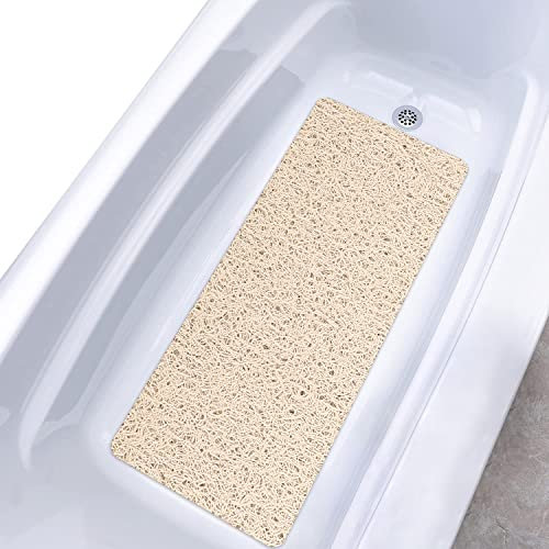 Badewannenmatte rutschfest Duschmatte, 40 * 100cm, Weich Komfort Sicherheits Badewannenmatte mit Ablauflöchern, PVC-Luffa Massage Duschmatten für Badewannen, Schnell trocknend (Beige)