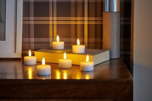 Auraglow Realistic Bright Real Wax Flickering Flame with Wick Battery Operated LED Tea Lights – Set of 6