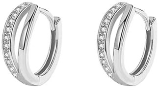 EVELYN Creolen Ohrringe 925er Sterling Silber für Damen, Zweireihige Huggie-Creolen mit Scharnier, Hergestellt mit österreichischen Kristallen und Zirkonia