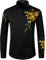 PARKLEES Chemise boutonnée à manches longues pour homme avec broderie hipster, Zzcl63-or noir, XL