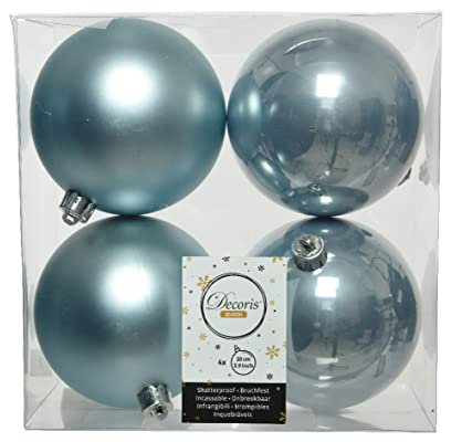 Kaemingk Weihnachtskugeln Kunststoff 10cm 4 Stück Christbaumkugeln Set bruchsicher hellblau Nebelblau